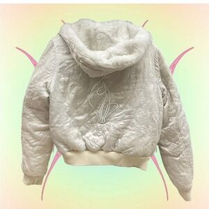 Y2K Baby Phat White Bomber Jacket Fur Hoodie